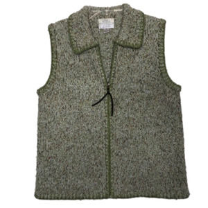 Christopher & BANKS Hand Embroidered Sweater Full Zip Vest Green & Tan - Size M